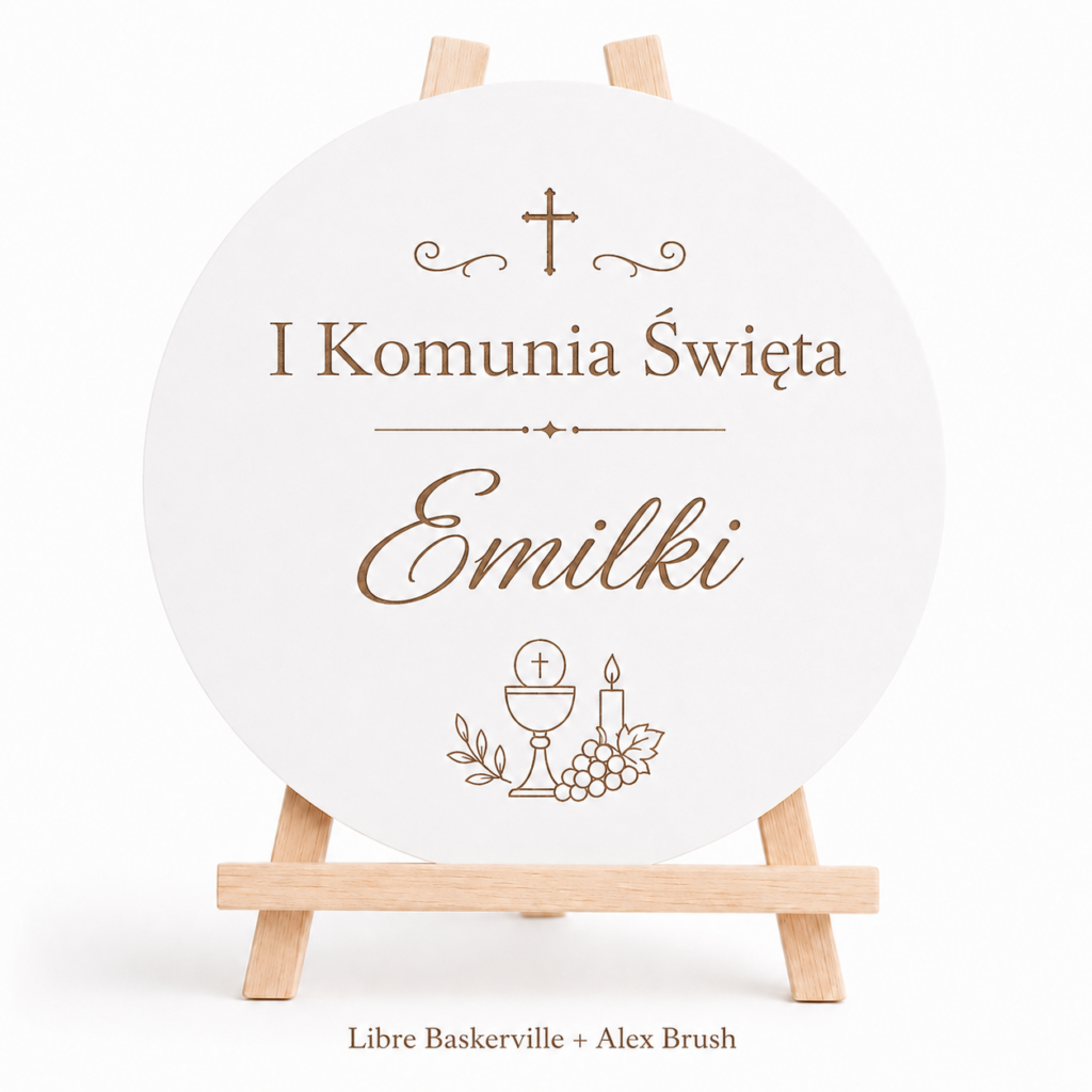 Dekoracja Komunijna Sali Ścianka Tablica Powitalna Koło z Imieniem Grawer