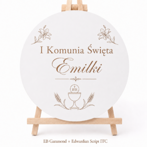 Dekoracja Komunijna Sali Ścianka Tablica Powitalna Koło z Imieniem Grawer