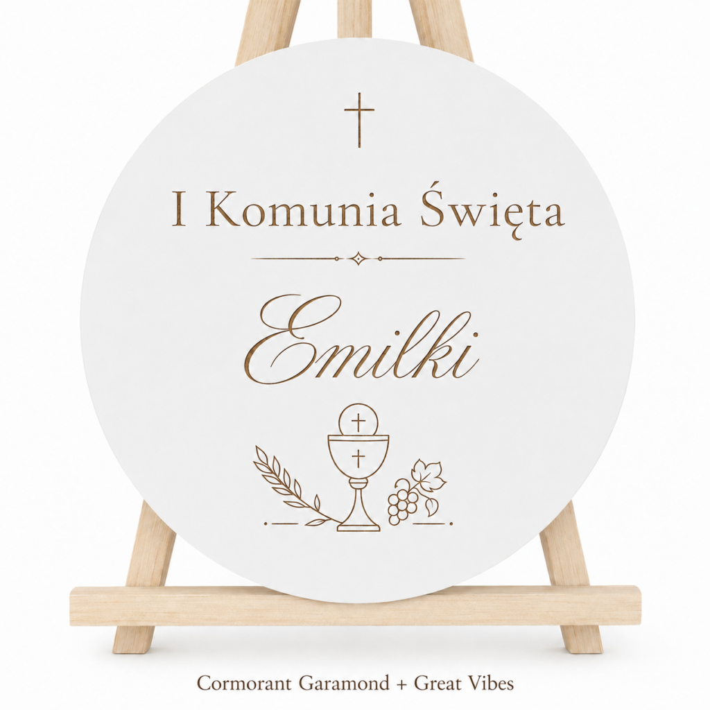 Dekoracja Komunijna Sali Ścianka Tablica Powitalna Koło z Imieniem Grawer