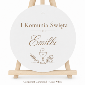 Dekoracja Komunijna Sali Ścianka Tablica Powitalna Koło z Imieniem Grawer