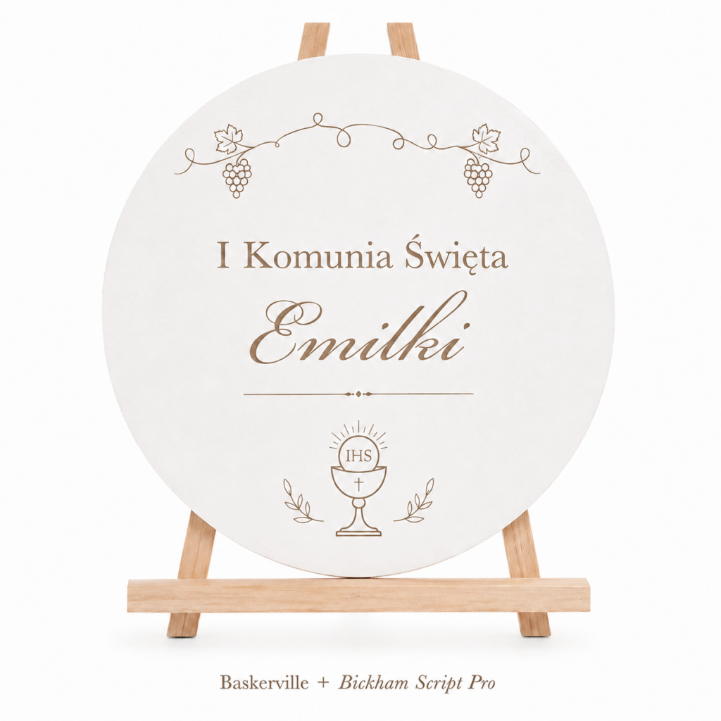 Dekoracja Komunijna Sali Ścianka Tablica Powitalna Koło z Imieniem Grawer
