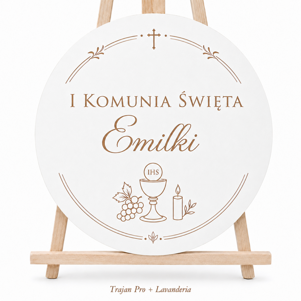 Dekoracja Komunijna Sali Ścianka Tablica Powitalna Koło z Imieniem Grawer