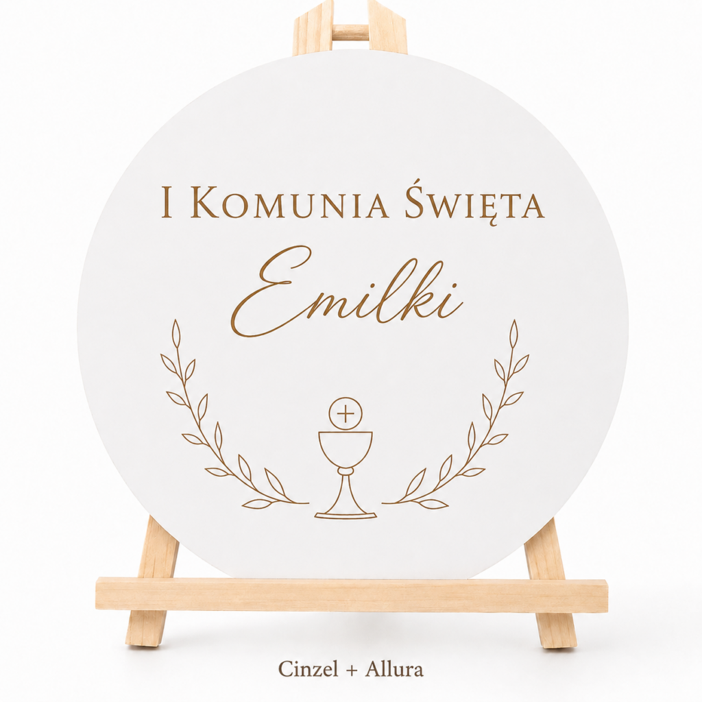 Dekoracja Komunijna Sali Ścianka Tablica Powitalna Koło z Imieniem Grawer