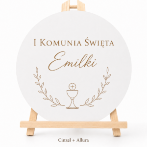 Dekoracja Komunijna Sali Ścianka Tablica Powitalna Koło z Imieniem Grawer