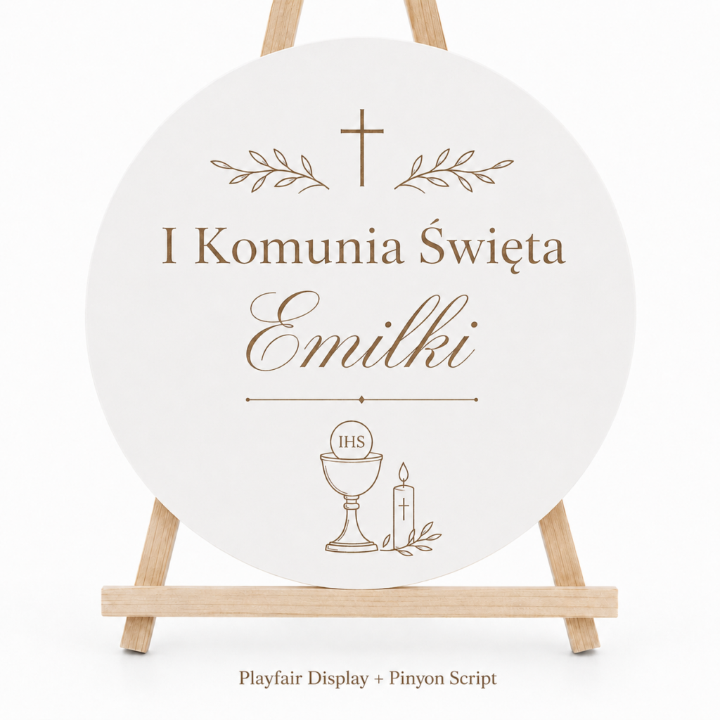 Dekoracja Komunijna Sali Ścianka Tablica Powitalna Koło z Imieniem Grawer