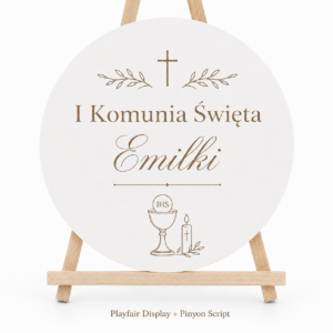 Dekoracja Komunijna Sali Ścianka Tablica Powitalna Koło z Imieniem Grawer
