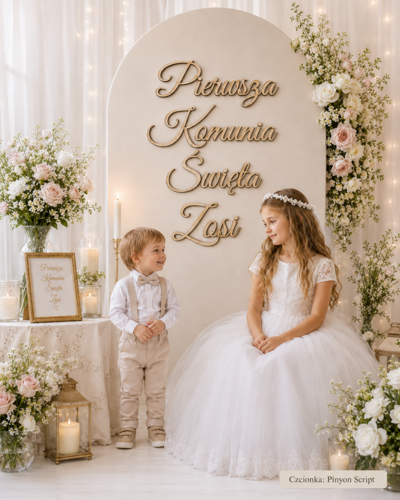 Drewniany napis Pierwsza Komunia Święta + IMIĘ