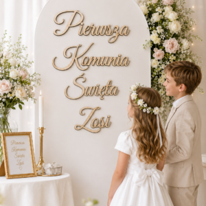 Drewniany napis Pierwsza Komunia Święta + IMIĘ