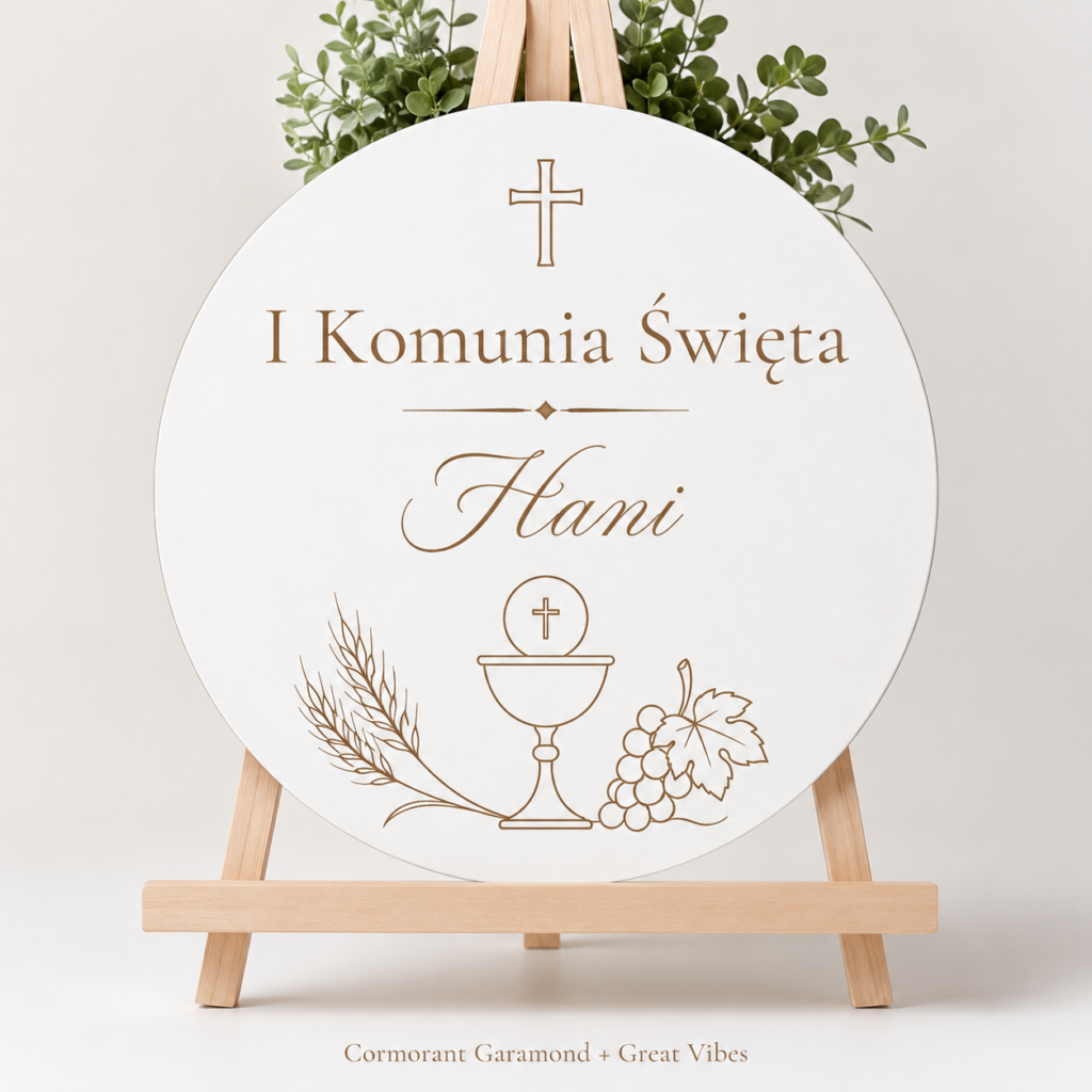 Komunia Święta Dekoracja Sali Tablica Powitalna Koło z Imieniem Grawer