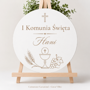 Komunia Święta Dekoracja Sali Tablica Powitalna Koło z Imieniem Grawer