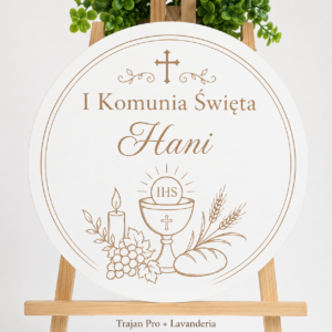 Komunia Święta Dekoracja Sali Tablica Powitalna Koło z Imieniem Grawer
