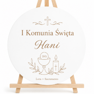Komunia Święta Dekoracja Sali Tablica Powitalna Koło z Imieniem Grawer