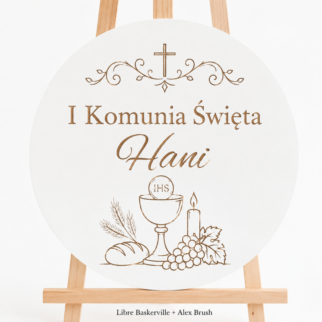 Komunia Święta Dekoracja Sali Tablica Powitalna Koło z Imieniem Grawer