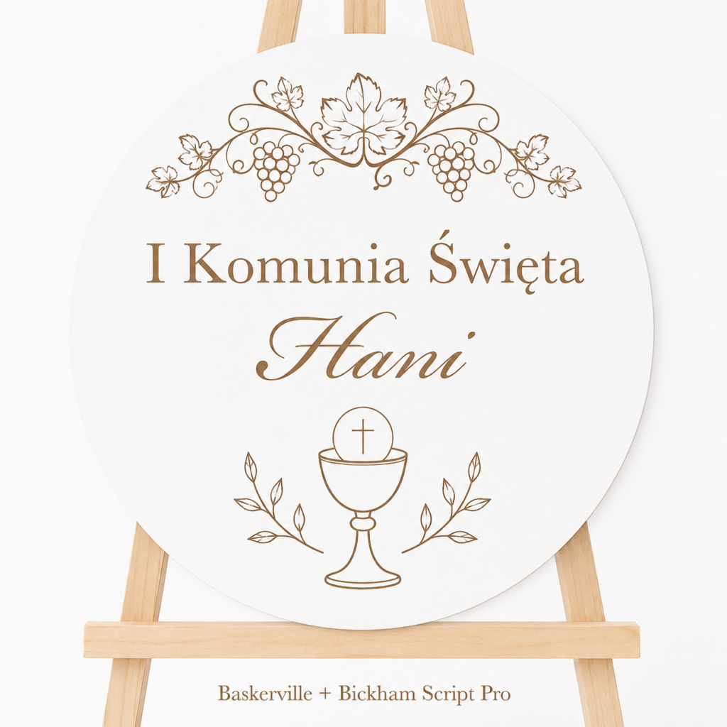 Komunia Święta Dekoracja Sali Tablica Powitalna Koło z Imieniem Grawer