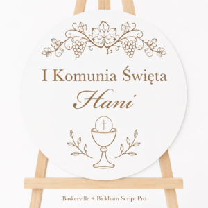 Komunia Święta Dekoracja Sali Tablica Powitalna Koło z Imieniem Grawer