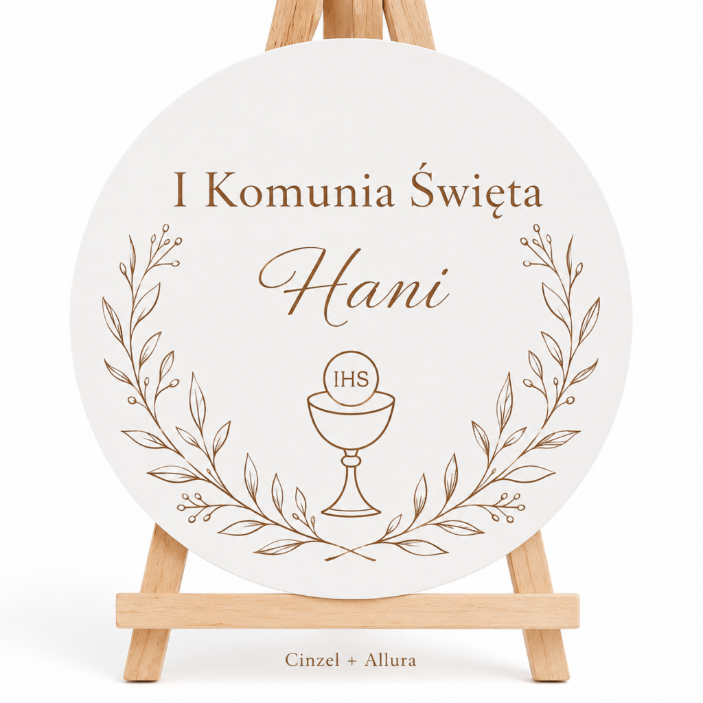 Komunia Święta Dekoracja Sali Tablica Powitalna Koło z Imieniem Grawer