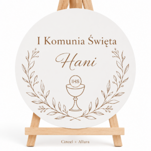 Komunia Święta Dekoracja Sali Tablica Powitalna Koło z Imieniem Grawer
