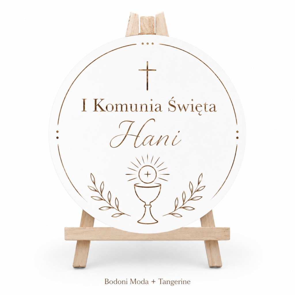 Komunia Święta Dekoracja Sali Tablica Powitalna Koło z Imieniem Grawer