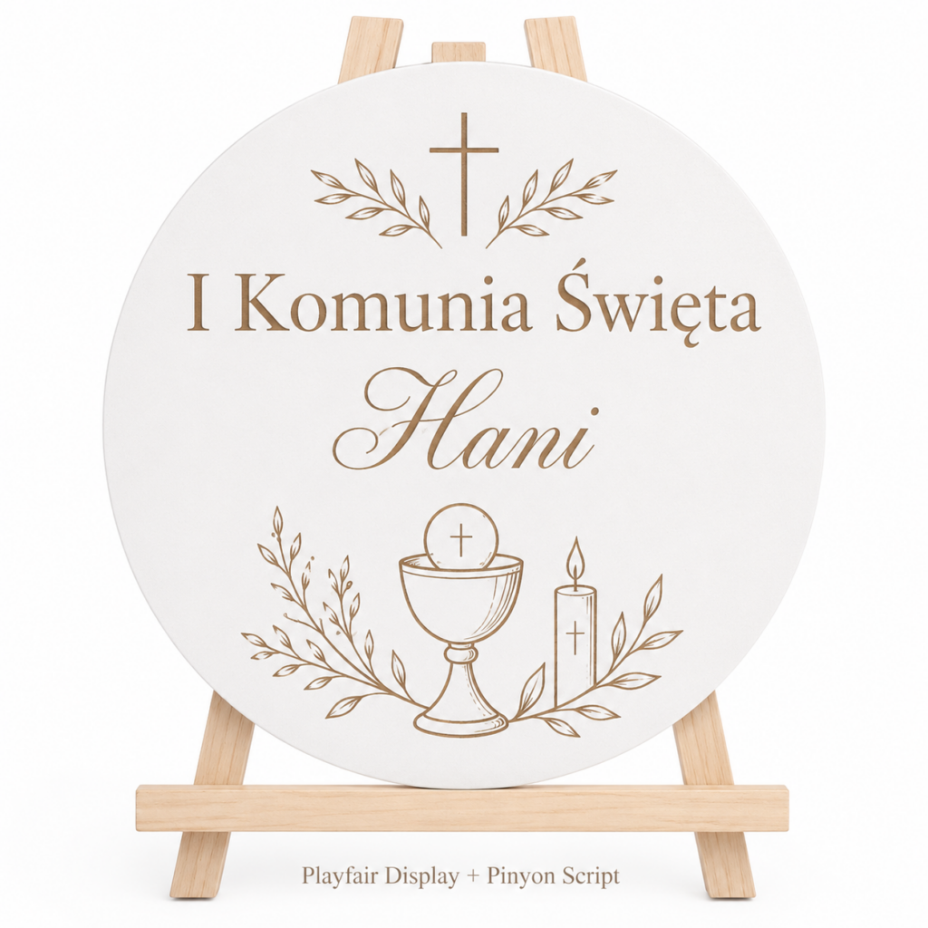 Komunia Święta Dekoracja Sali Tablica Powitalna Koło z Imieniem Grawer