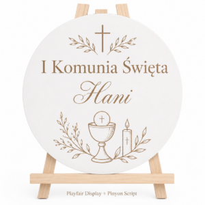 Komunia Święta Dekoracja Sali Tablica Powitalna Koło z Imieniem Grawer